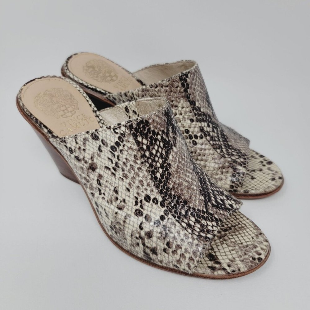 Vince Camuto Womens Mules Sz 7 M Heeled Slip On Snake Print Dormina